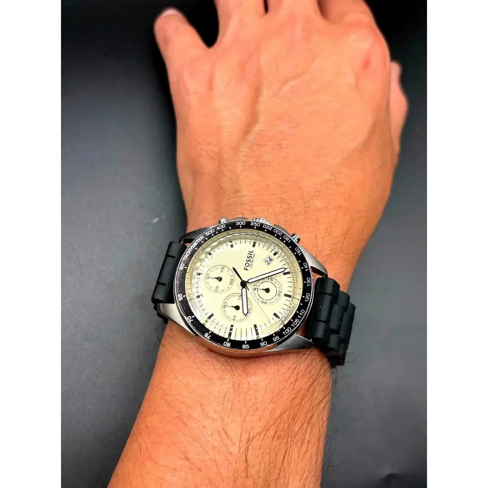 Fossil Sport 54 CH3023 Chronograph Beige Dial Black Strap 44mm Watch